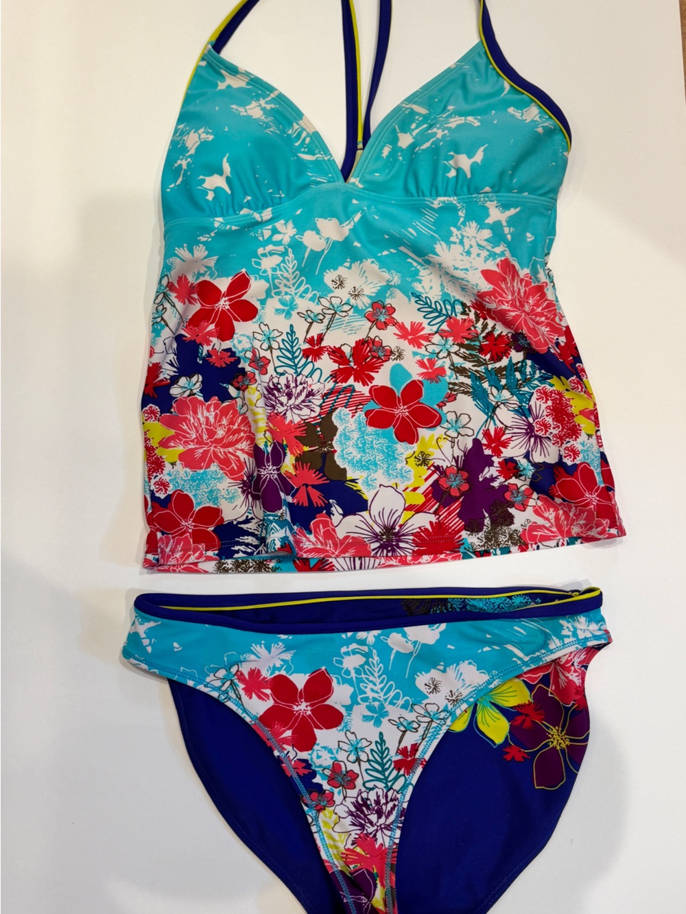 Athleta Floral Aqua Tankini Two-Piece Swimsuit